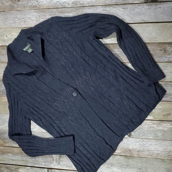 Eddie Bauer long sleeve 1 button extra long cable knit sweater gray XXL W-553 - Picture 1 of 9